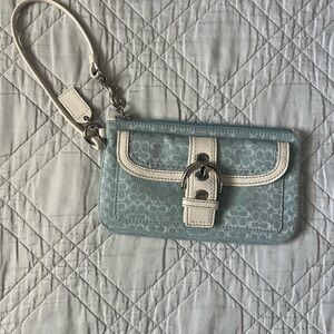 Coach Baby Blue and White Wristlet (never used)